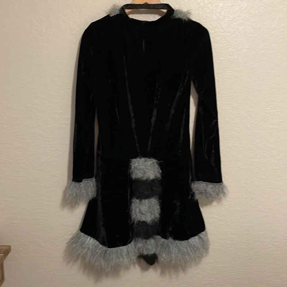 90s Black Cat Velvet Velour Quarter Sleeve Mini Dress Costume Plus Tail Size M/L - Picture 5 of 6